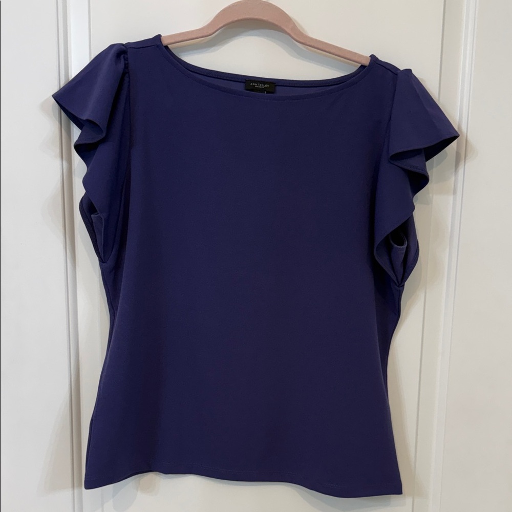 Ann Taylor Deep Purple Ruffle Sleeve Blouse